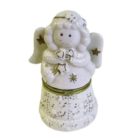 Christmas Trinket Box Set Snowman Angel Santa Hinged Ceramic Gift Box Figurine - Picture 4 of 8